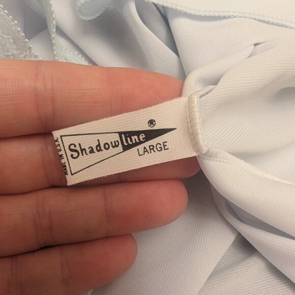 VINTAGE Shadow Line robe, light blue, nylon, rose details, size Large - Picture 11 of 13